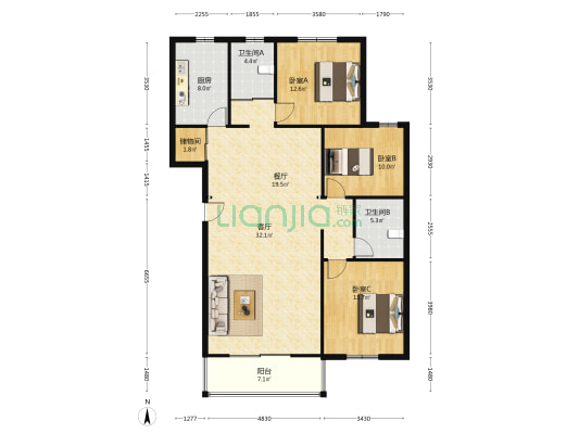 满五唯一，南北通透大三居，精装修带电梯-户型图