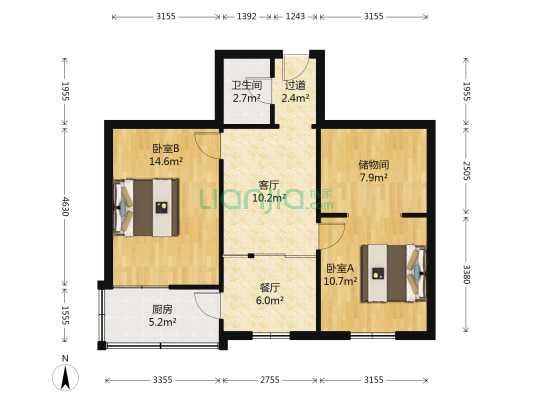 福安街小区 2室2厅1卫 74平方