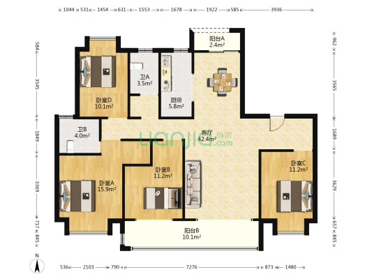 中天博士园 4室1厅2卫 158平方