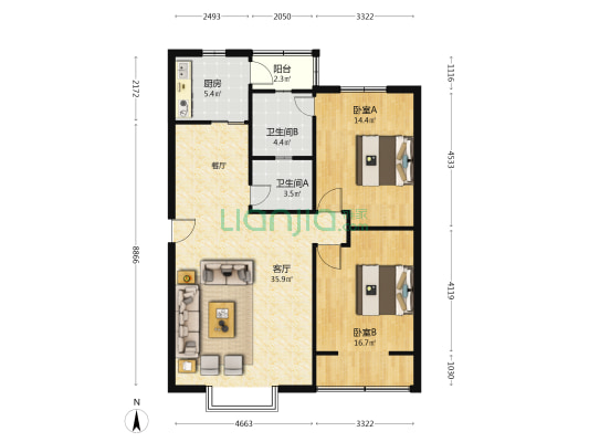 城南佳苑 2室1厅2卫 102平方