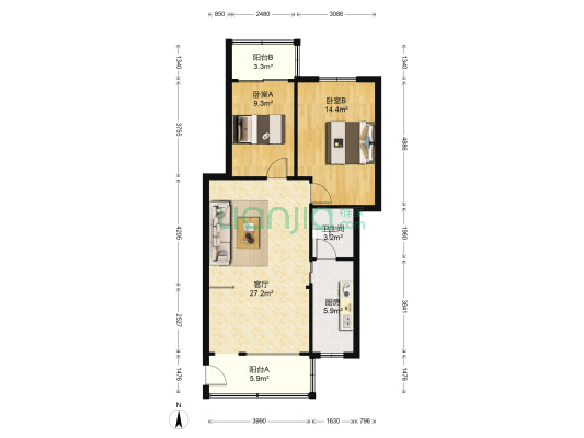 工艺美术厂住宅楼 2室1厅1卫 76平方