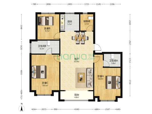 创宇·东望 3室1厅2卫 143平方