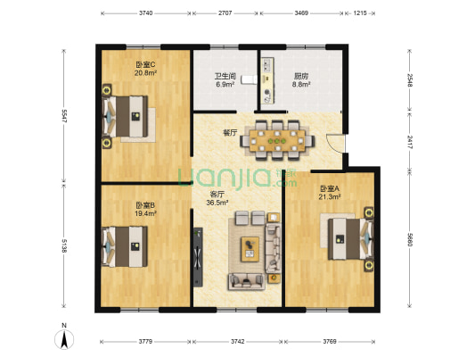 富源花园 3室1厅1卫 138平方