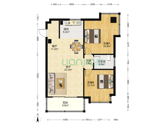 东方前城 2室2厅1卫 98平方
