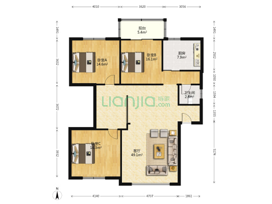 富豪家苑一期 3室1厅1卫 152平方