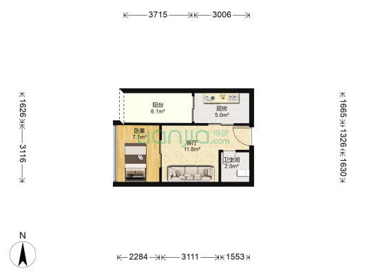 佰度SOHO 1室1厅1卫 35平方