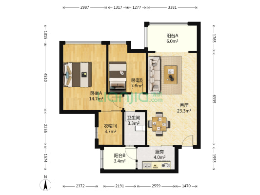恒福新城 2室1厅1卫 83平方