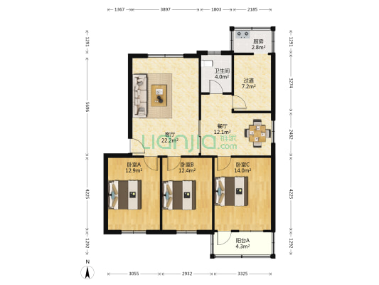南阳路217号院 3室2厅1卫 112平方