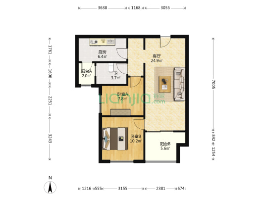 恒大翡翠华庭 2室1厅1卫 86平方