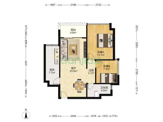 花语水岸 2室1厅1卫 75平方