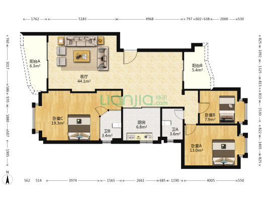 东逸豪园 3室1厅2卫 132平方