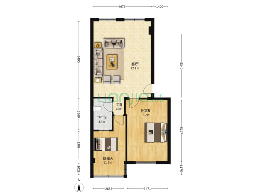 技校家属院 2室1厅1卫 86平方