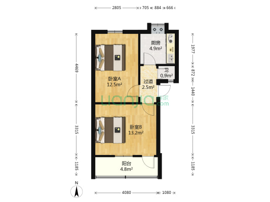 朝阳二村 2室0厅1卫 46平方