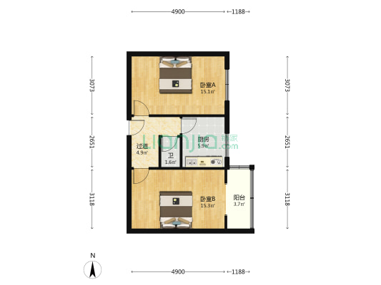 兰州市煤炭二公司家属院 2室0厅1卫 57平方