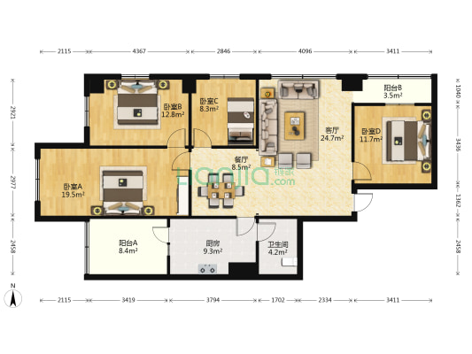 榆海银苑 4室2厅1卫 133平方