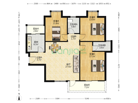 凌江苑 3室1厅2卫 124平方