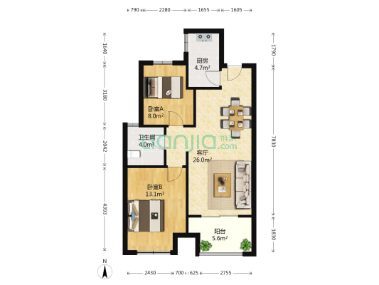 溪湾雅苑二区 2室1厅1卫 83平方