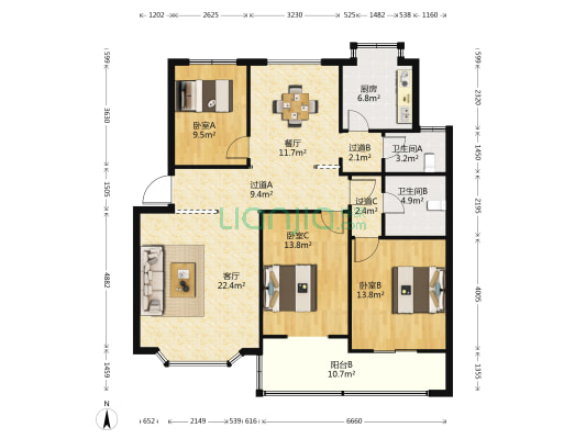 天润花园 3室2厅2卫 135平方