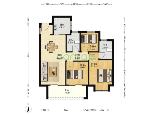 祥生·潮起云悦 3室1厅2卫 98平方