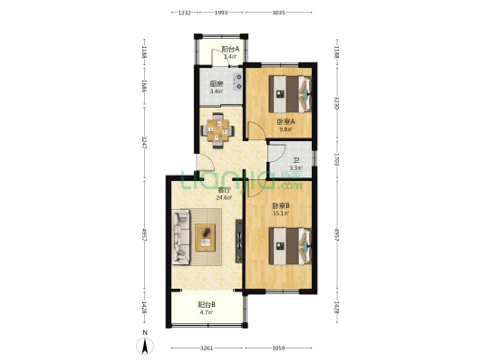 电信传输局西院 2室1厅1卫 65平方