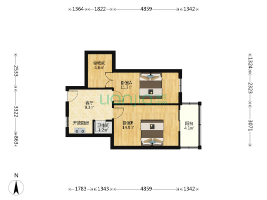 南坊巷45号院 2室1厅1卫 51平方