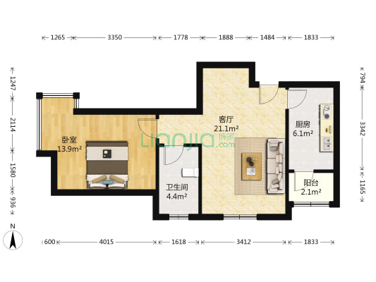 堤翠家园 1室1厅1卫 66平方