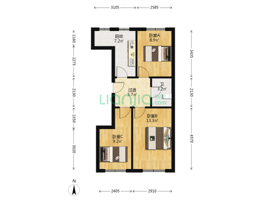 田园牧歌 3室0厅1卫 68平方