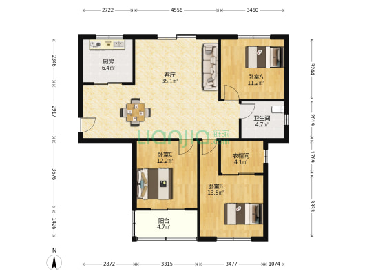 越河小区 3室1厅1卫 127平方