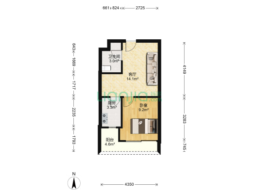 嘉富广场 1室1厅1卫 46平方