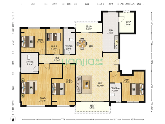 碧桂园铂金华庭 5室1厅3卫 216平方
