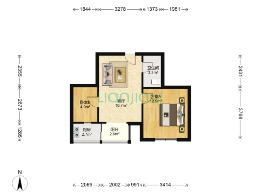 汇宝名苑 2室1厅1卫 66平方