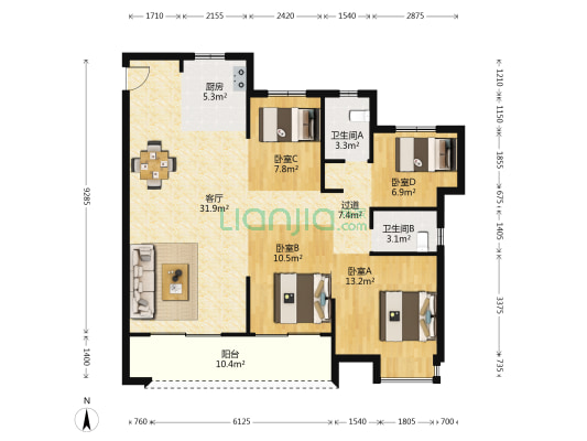 海伦堡千樾府 4室1厅2卫 125平方