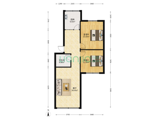 智慧星苑 2室1厅1卫 89平方