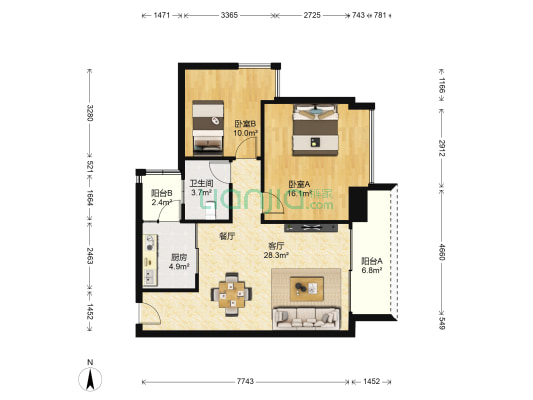 世纪名城二期 2室1厅1卫 80平方
