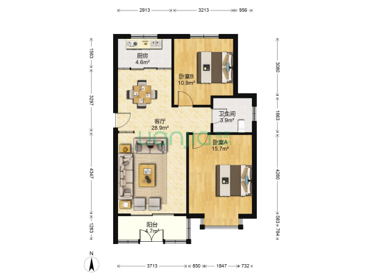 富润花苑一区 2室1厅1卫 85平方