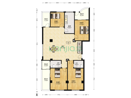 胭脂山花园 4室1厅2卫 172平方