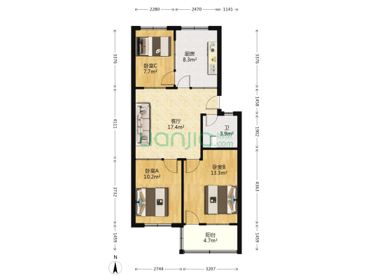卧龙小区东区 3室1厅1卫 78平方