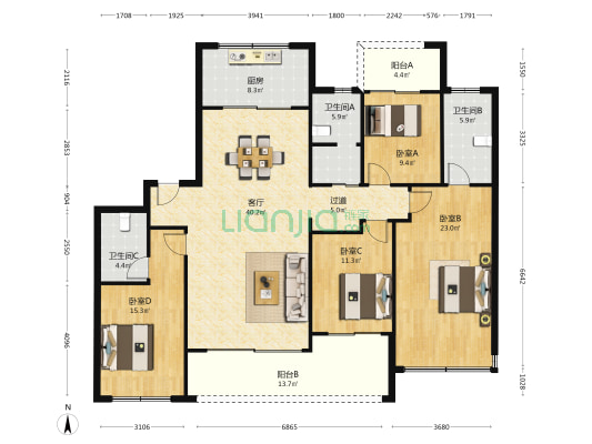 建发华发江华玺云 4室1厅3卫 175平方