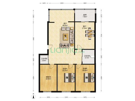 同心花园（绿园区） 2室2厅2卫 146平方