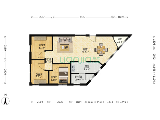同福中路趣园 3室1厅1卫 66平方