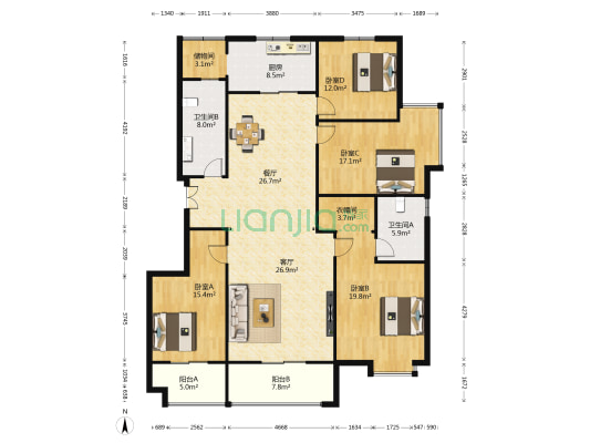 汽贸嘉苑 4室2厅2卫 182平方