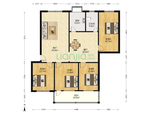 河南裕达古建园林有限公司家属院 4室2厅1卫 142平方