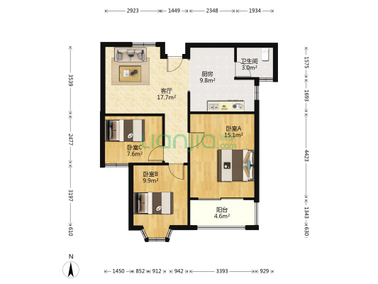 上城名苑 3室1厅1卫 79平方
