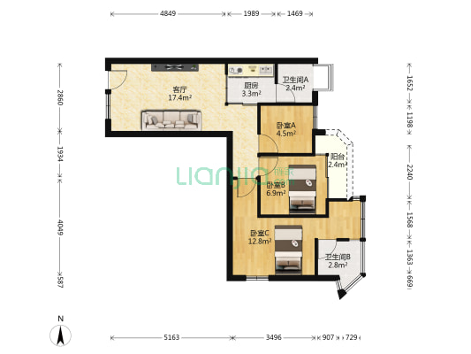 清水濠小区 3室1厅2卫 65平方