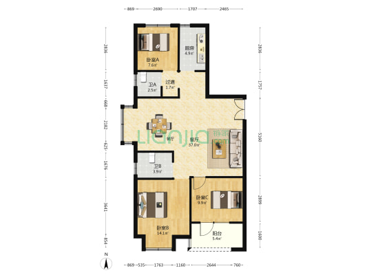 嘉殷沁园 3室1厅2卫 117平方