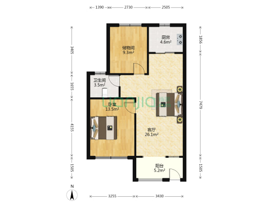 兴城花园北区 1室1厅1卫 80平方