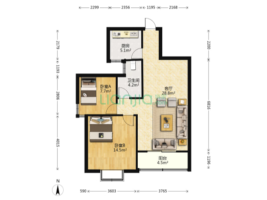 荣邦花园 2室1厅1卫 88平方