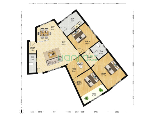 石门路76号 4室2厅2卫 139平方