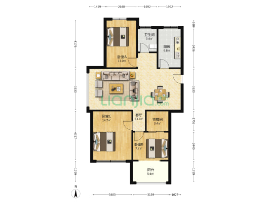 金域澜湾 3室1厅1卫 111平方