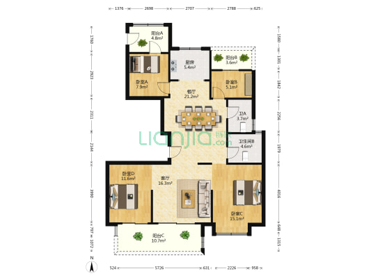 交投祥生白鹤郡 4室2厅2卫 139平方